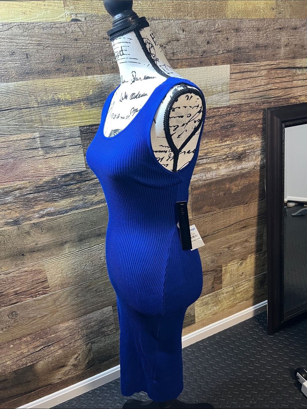 Cut out back sleeveless medium stretch rib midi blue dress NEW - Picture 5 of 8